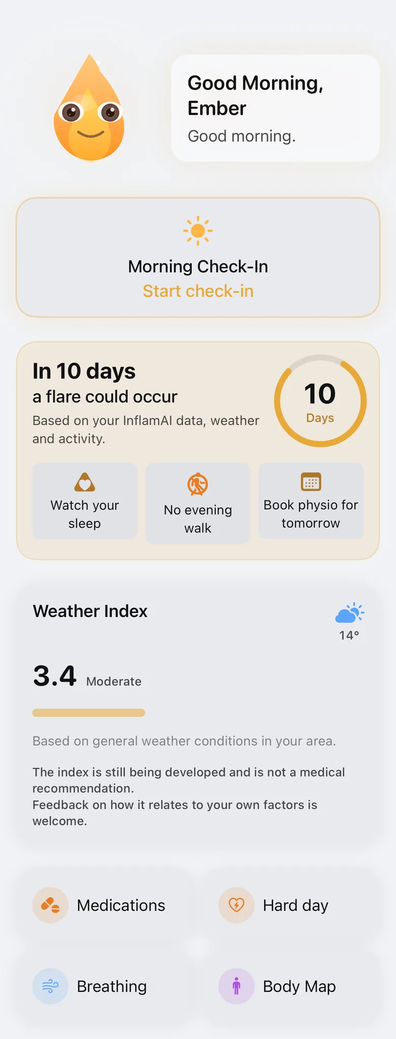 Rendered concept image of a possible later InflamAI version, sample data, not a feature of the app